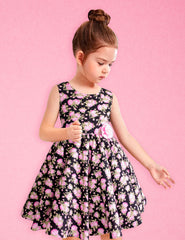 Vestido para niña Gerat negro con flores rosa