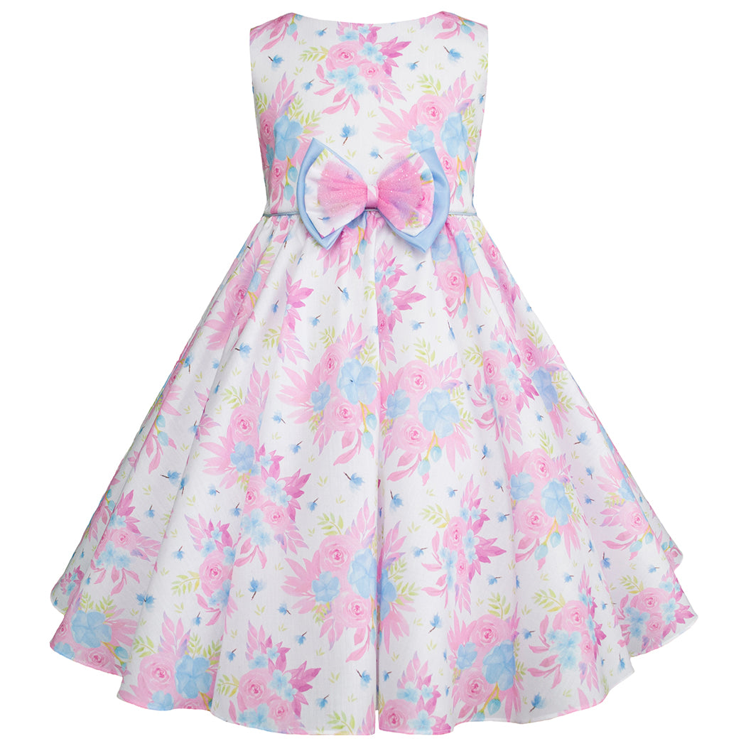 Vestido primaveral para Niñas de Gerat cielo y rosa