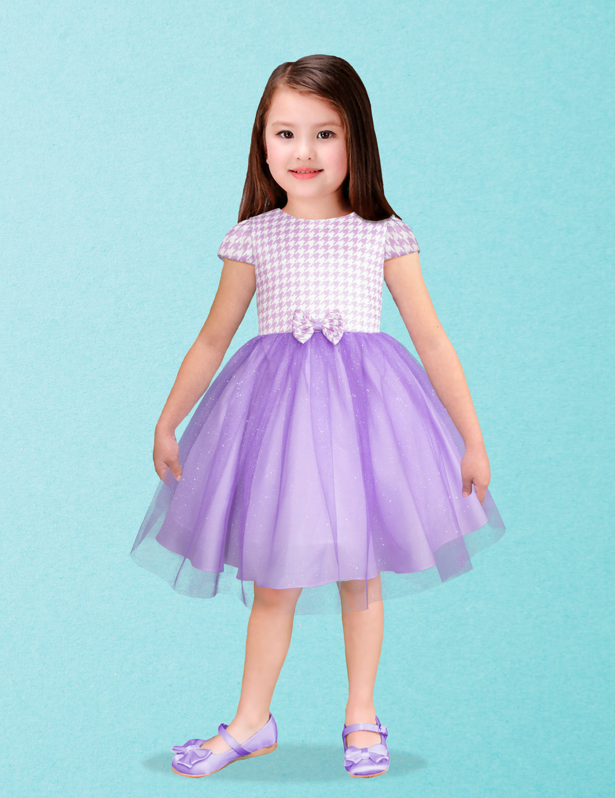 Vestido lila de tul con tweed para niñas Gerat