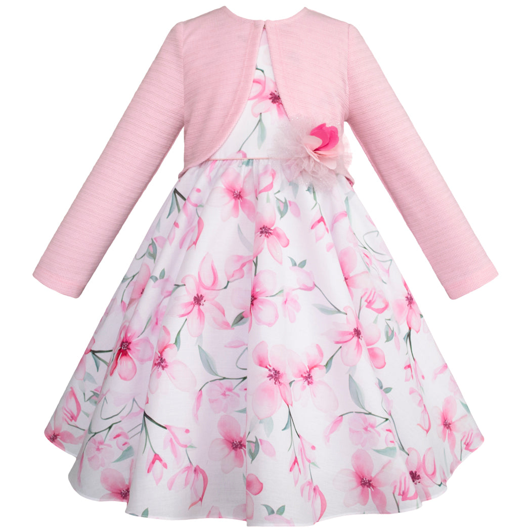 Vestido Floral Rosa con Torera Rosa para Niñas de 4 a 10 Años -