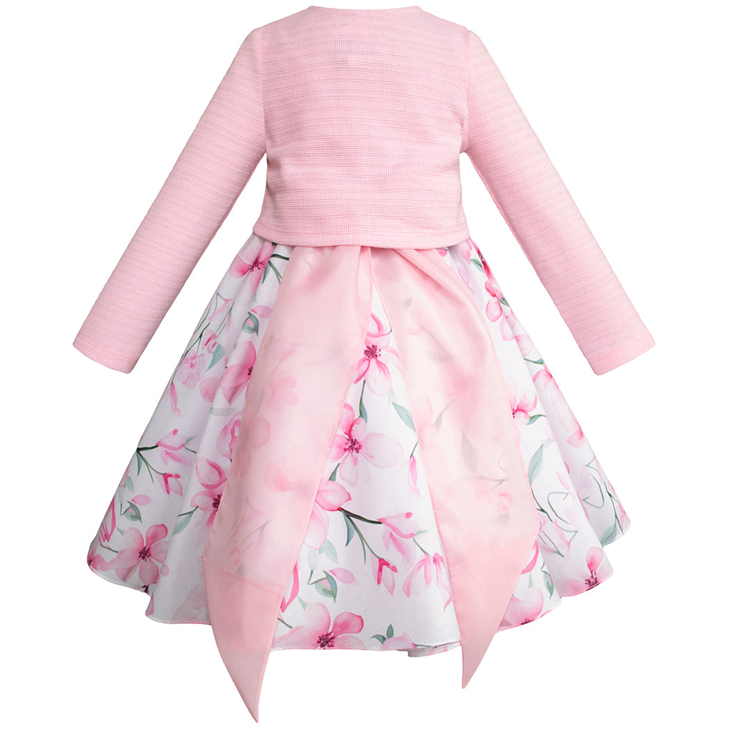 Vestido Floral Rosa con Torera Rosa para Niñas de 4 a 10 Años -