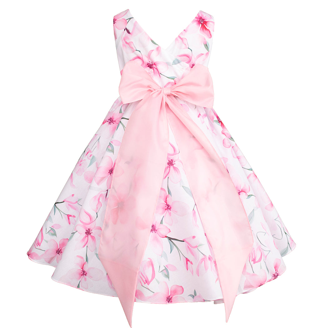 Vestido Floral Rosa con Torera Rosa para Niñas de 4 a 10 Años -