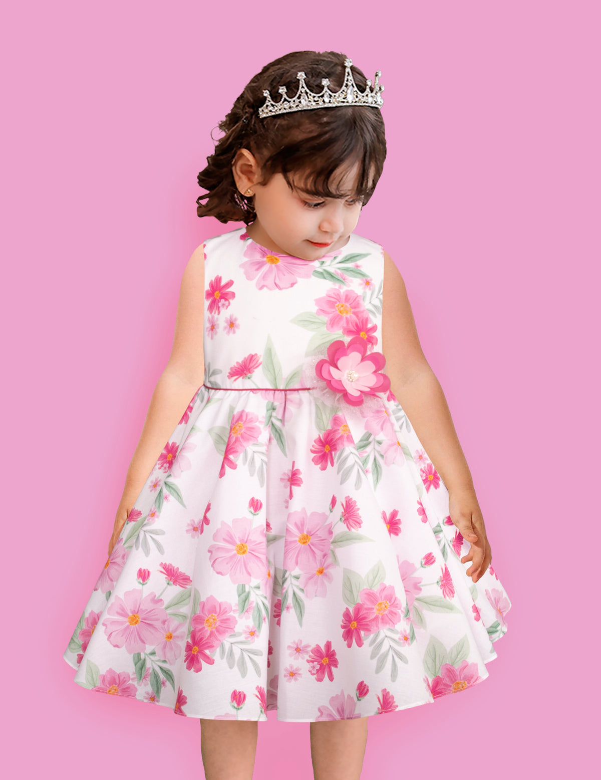 Vestido Floral rosa con fiusha casual para Niña Gerat