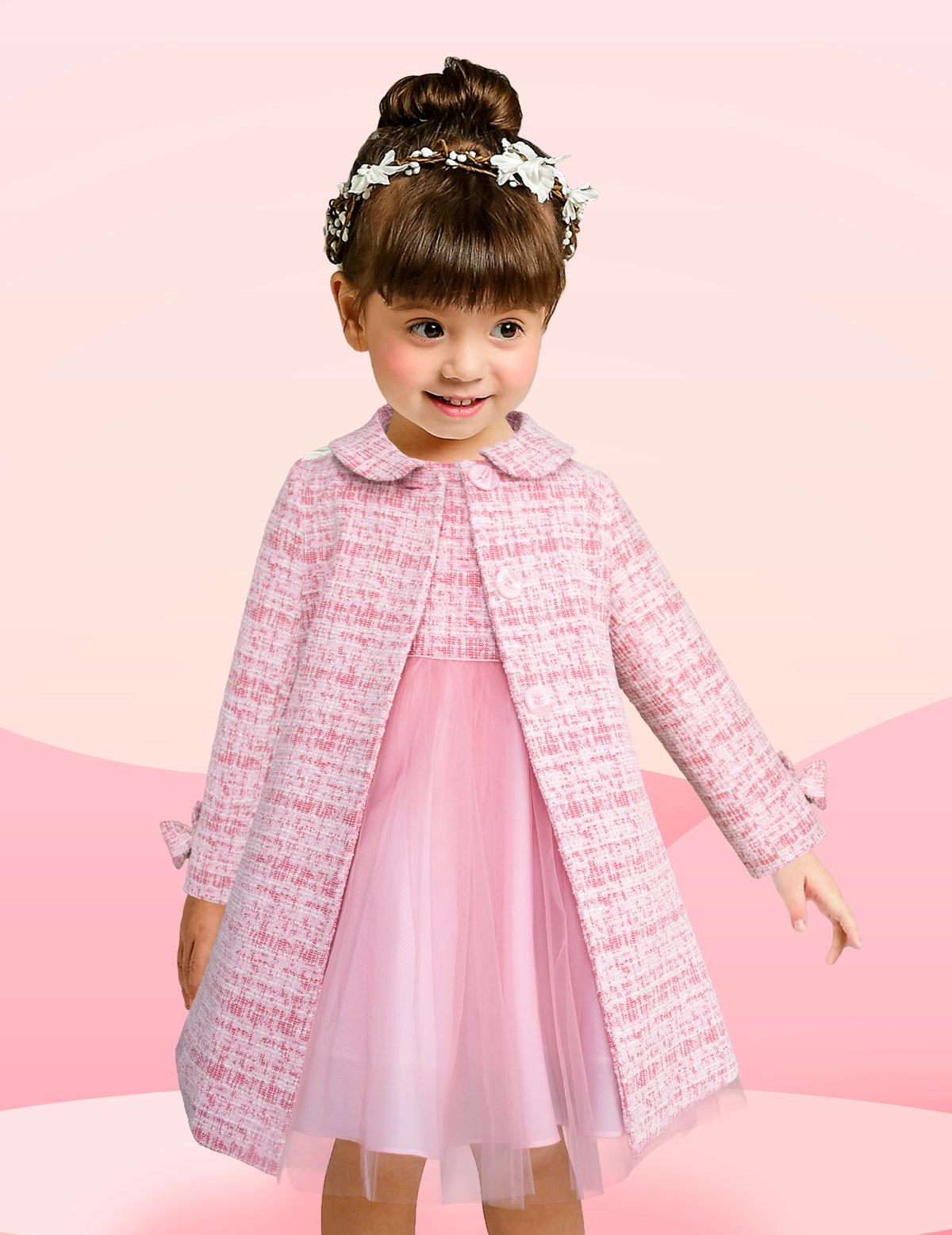 Vestido de Fiesta para Niñas de 2 y 3 Años Gerat con Abrigo a Juego - Elegancia en Rosa