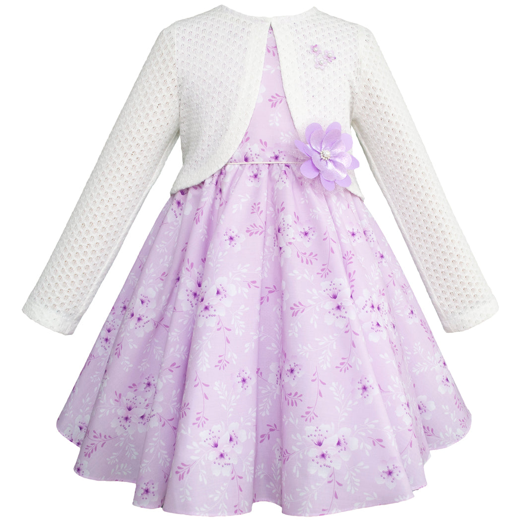 Vestido con Torera para Niñas de 4 a 10 Años - Lila Floral y Blanco Gerat