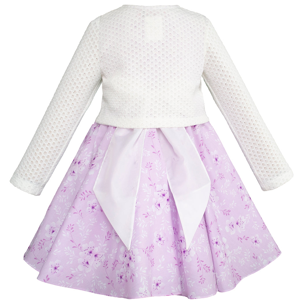 Vestido con Torera para Niñas de 4 a 10 Años - Lila Floral y Blanco Gerat