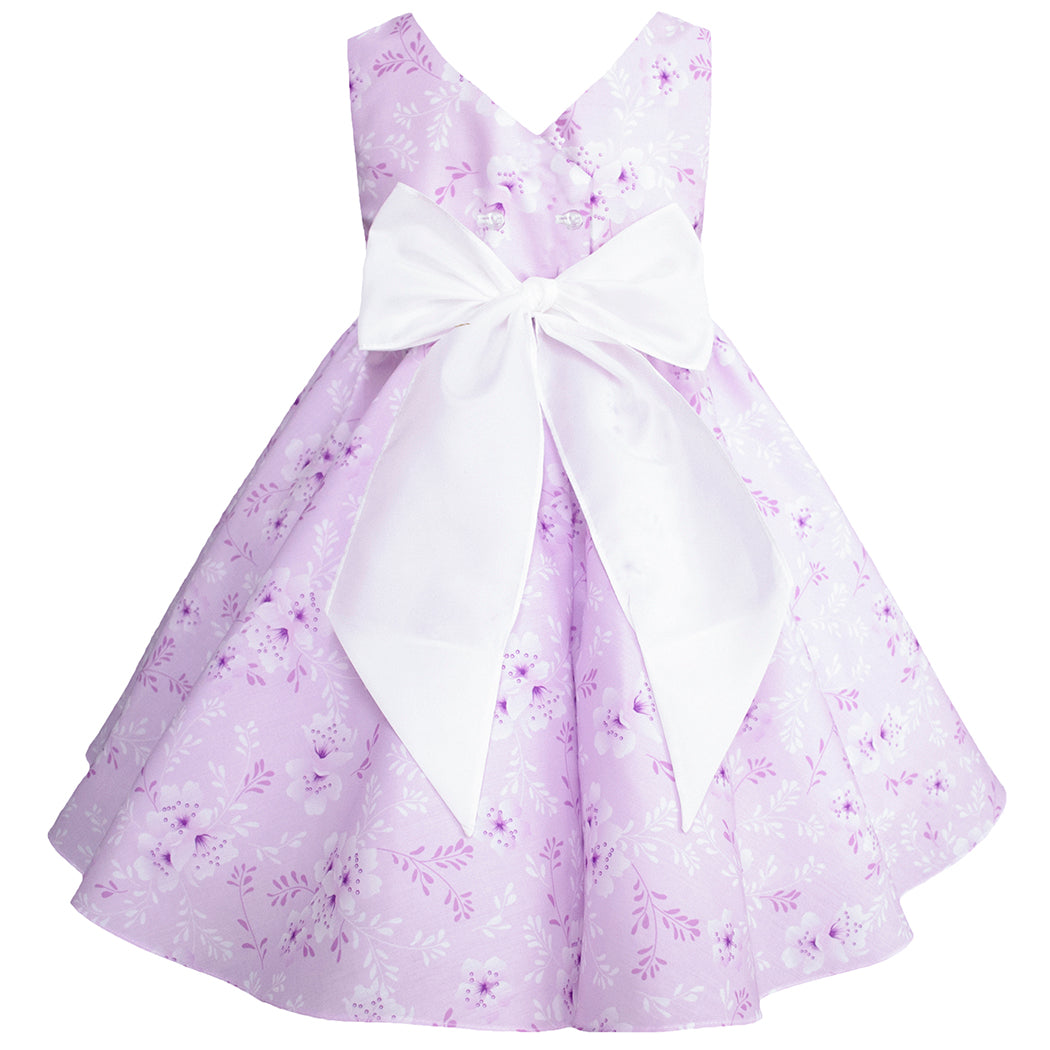 Vestido con Torera para Niñas de 4 a 10 Años - Lila Floral y Blanco Gerat