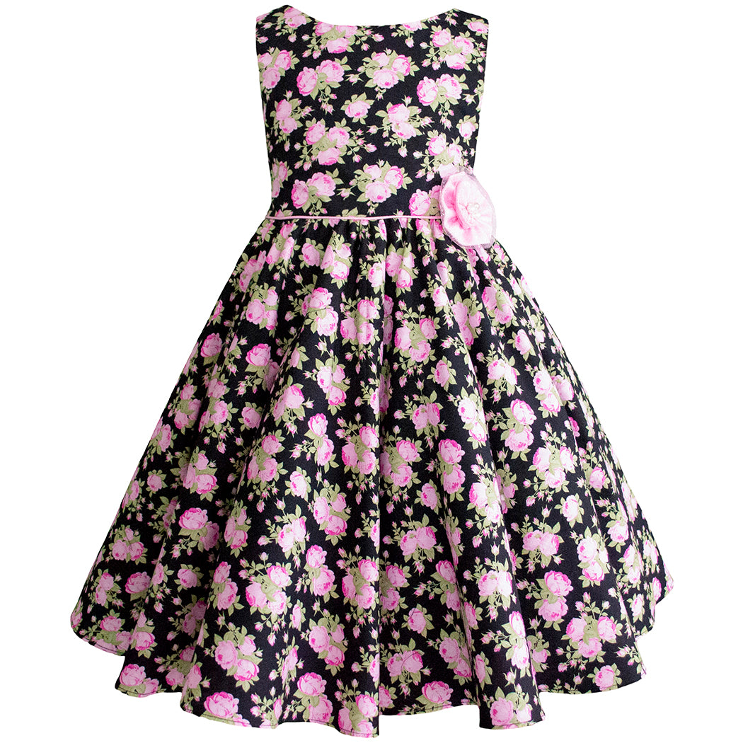 Vestido para niña Gerat negro con flores rosa