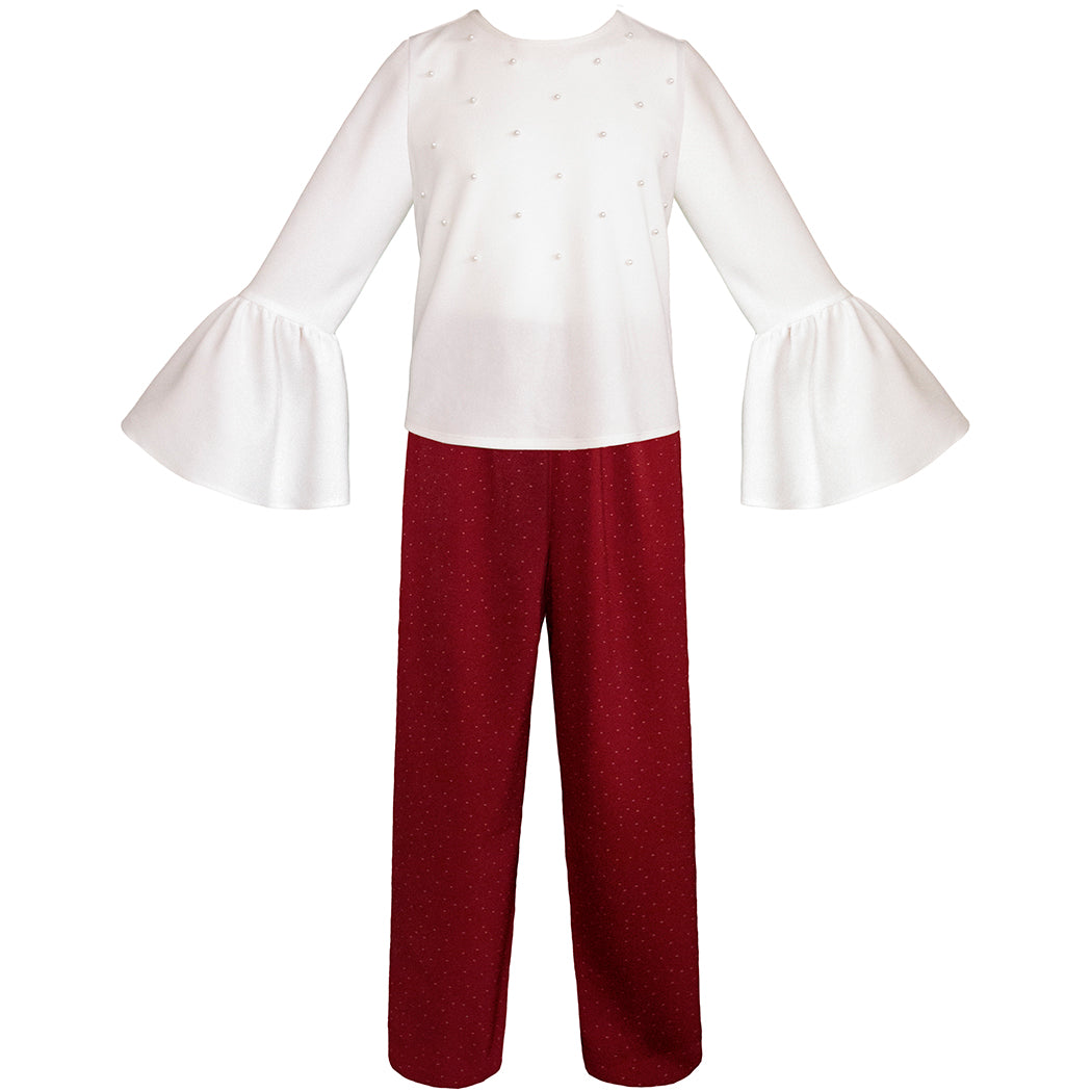 Conjunto de pantalón rojo con blusa hueso para niña Gerat