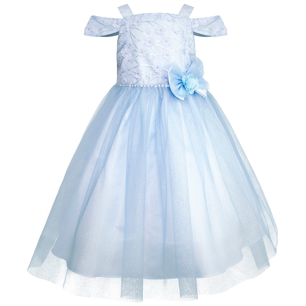 Vestido Azul con Diseño Princesa y Tul Brillante para Niñas de 3 a 8 Años - Gerat