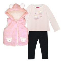 Conjunto para Niñas Gerat 2 a 3 Años con Chaleco Rosa, Blusa y Leggings